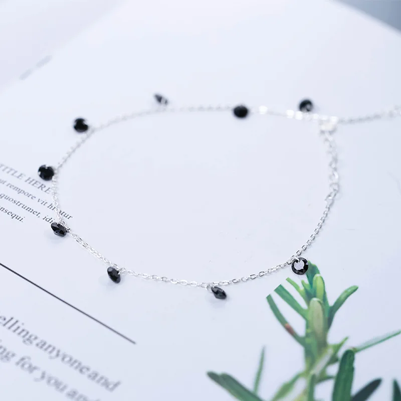 MIQIAO – Bracelet de cheville en obsidienne Agate, chaîne sur la jambe, en argent Sterling 925, Arge d'ornement pour vous, meilleurs accessoires d'été