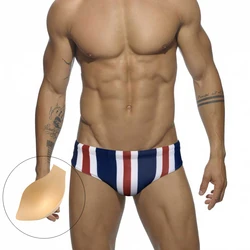 Sexy Striped Swimwear Summer Mens Low Waist Beach Swim Briefs Polyester Quick Dry Bathing Suit Fashion Male Pad Push Up Swimsuit