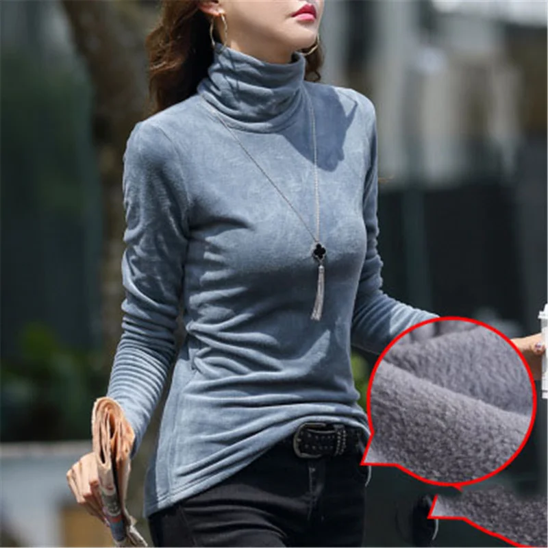 Women Turtleneck Sweater Thick Warm Winter Velvet Top Female Solid Pullovers Long Sleeve Warm Ladies Sweaters