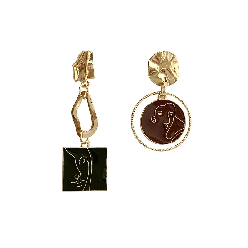 KSRA Fashion Korean Girl Face Earrings For Women Geometric Asymmetry Chic Dangle Earrings Statement Jewelry image 6