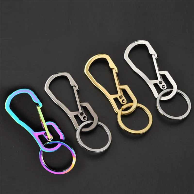 Stainless Steel EDC Heavy Duty Carabiner Keychain Quick Release Hooks With Titanium Color Key Ring Snap Spring Clips Hooks Tool