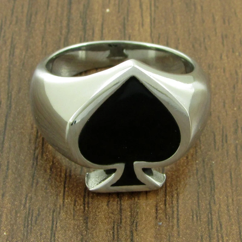 Punk Size 7-13# Silver Color High Quality Lucky Heart Black Ace Of Spade Epoxy Resin Ring Jewelry