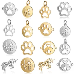 5pcs/lot Stainless Steel Pet Dog Paw Print diy Jewelry Making Charm Wholesale Unicorn Necklace Pendant Bracelet Connector Charms