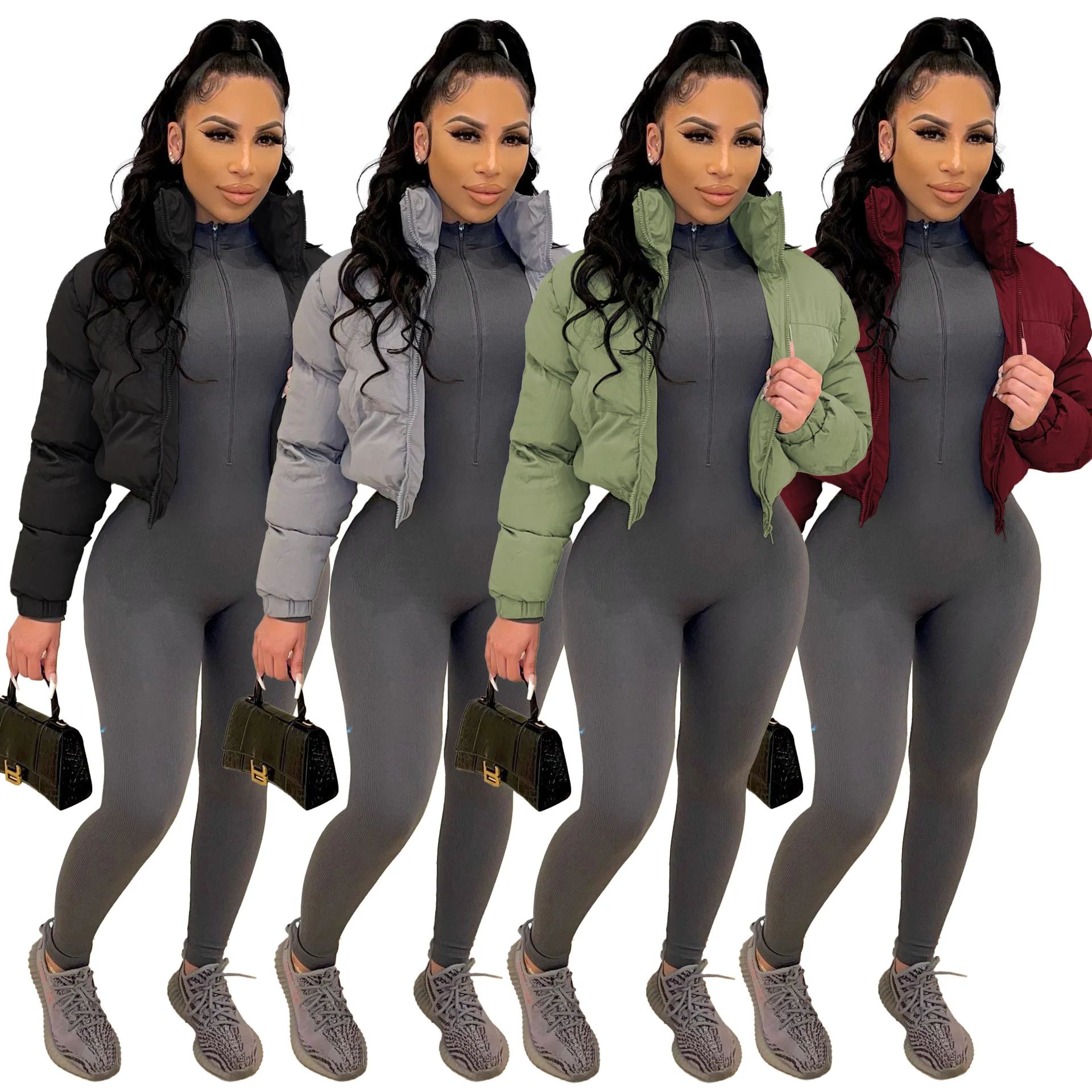 Women Short Puffer Jacket Cotton-Padded Thick Warm Parkas Zip Winter Bubble Coat Casual Korean Fashion Harajuku Street Outfits