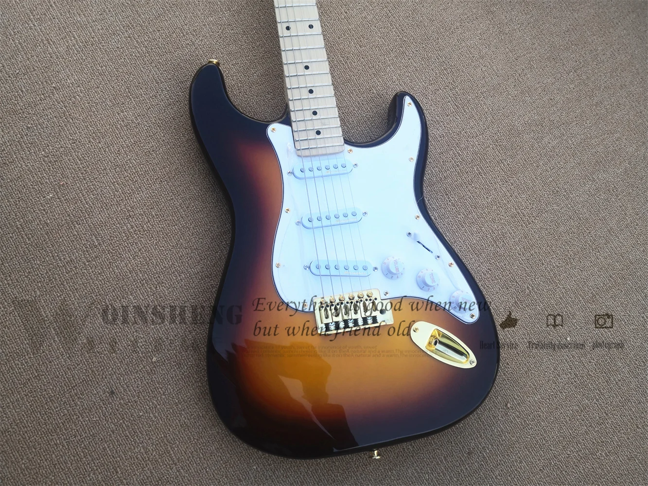 In Stock 6 Strings Electric Guitar Star Guitar Sunburst Body Maple Neck Gold Buttons Maple fingerboard