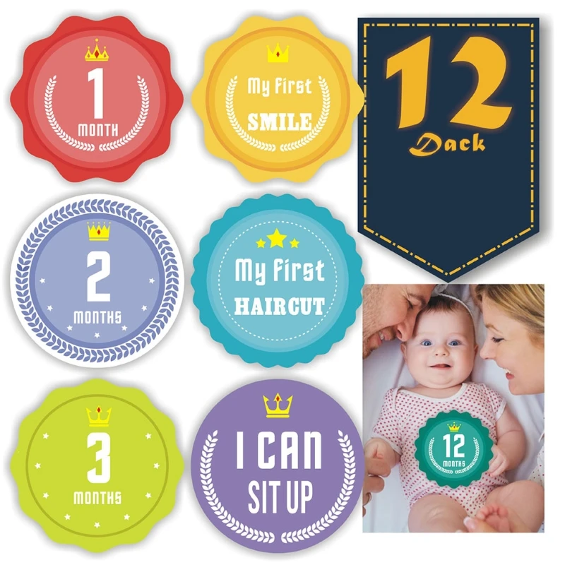 12 Stks/set Baby Zwangere Maandelijkse Stickers Ronde Geheugen Opname Milestone Sticker Pasgeboren Groei Foto Fotografie Props G99C