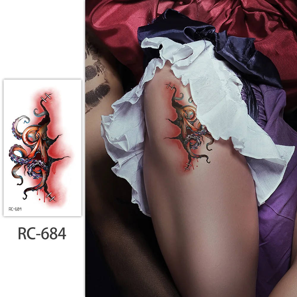 Tatouages temporaires imperméables et réalistes, étiquettes de tatouage, cicatrices de taches de sang, pieuvre, araignée d'horreur d'halloween, vente en gros, livraison directe