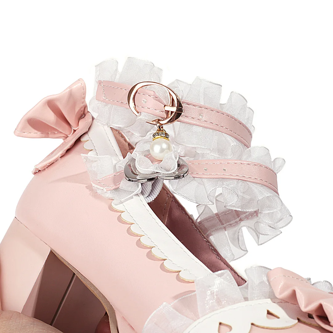 Scarpe Lolita da donna Vintage carino pizzo Bowknot piattaforma tacco alto décolleté da donna dolci ragazze principessa Kawaii festa di nozze Cosplay