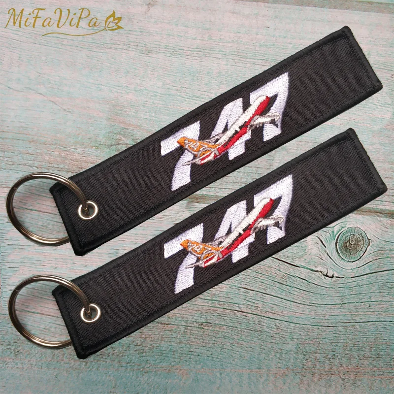 50 PCS Embroidery Boeing 747 Fashion Trinket Airplane Keychain Strap Embroidery Aviation Key Chain for Men Gift 747 Keyrings