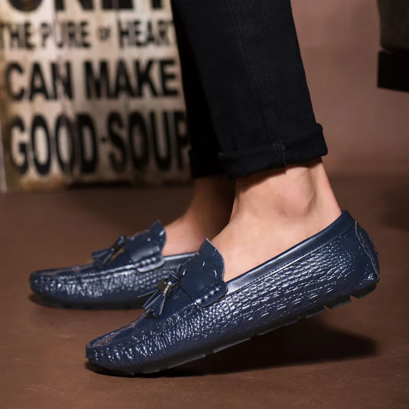 2021 Fashion Shoes Man 100% Genuine Leather Man Flat Shoes Casual Loafers Slip On Flats Shoes Moccasins Man Driving Shoes