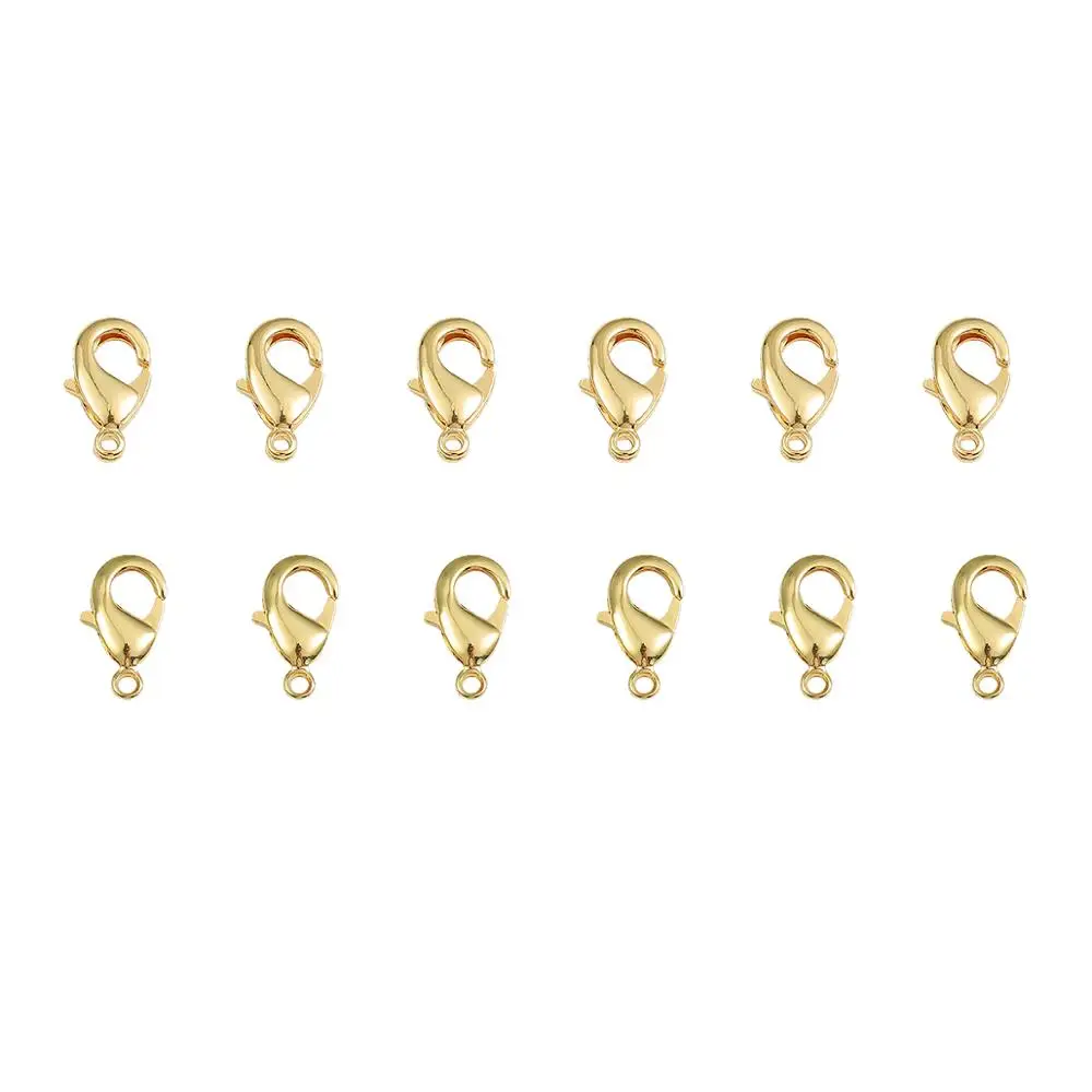 10pcs/lot 10/12mm 18k Gold Plated Lobster Clasp Hooks End Connectors For DIY Jewelry Making Necklace Bracelet Accessories