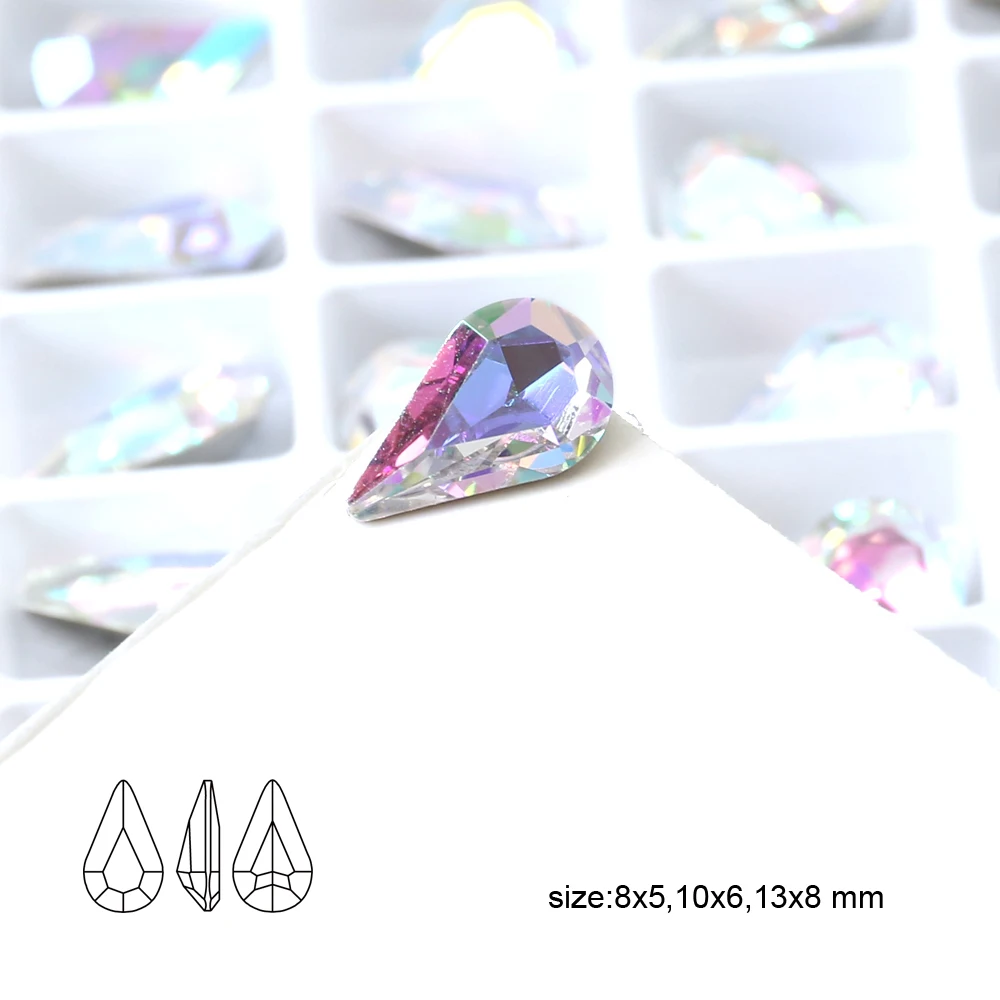 Tear Drop Fancy Stones Strass Diamonted Applique Pointed Back K9 Glass Crystal Rhinestones For Clothes Nail Art Decoration DIY