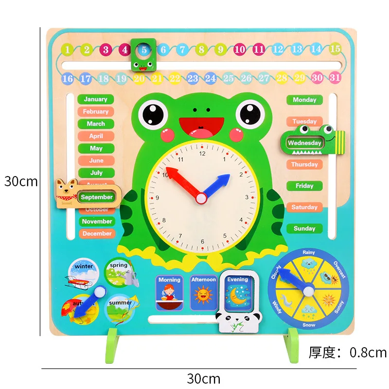 Wooden Frog Wooden Calendar Montessori Toys Baby Weather Season Clock Time Cognition Preschool Education Teaching Kids Toys Gift