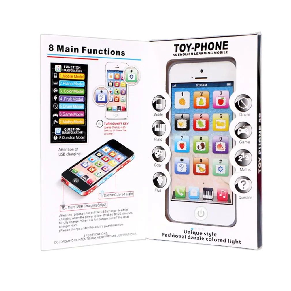 English Music Simulation Learning Light Toy Mobile Phone Story Machine Early Education Toy Mobile Phone With USB Cable