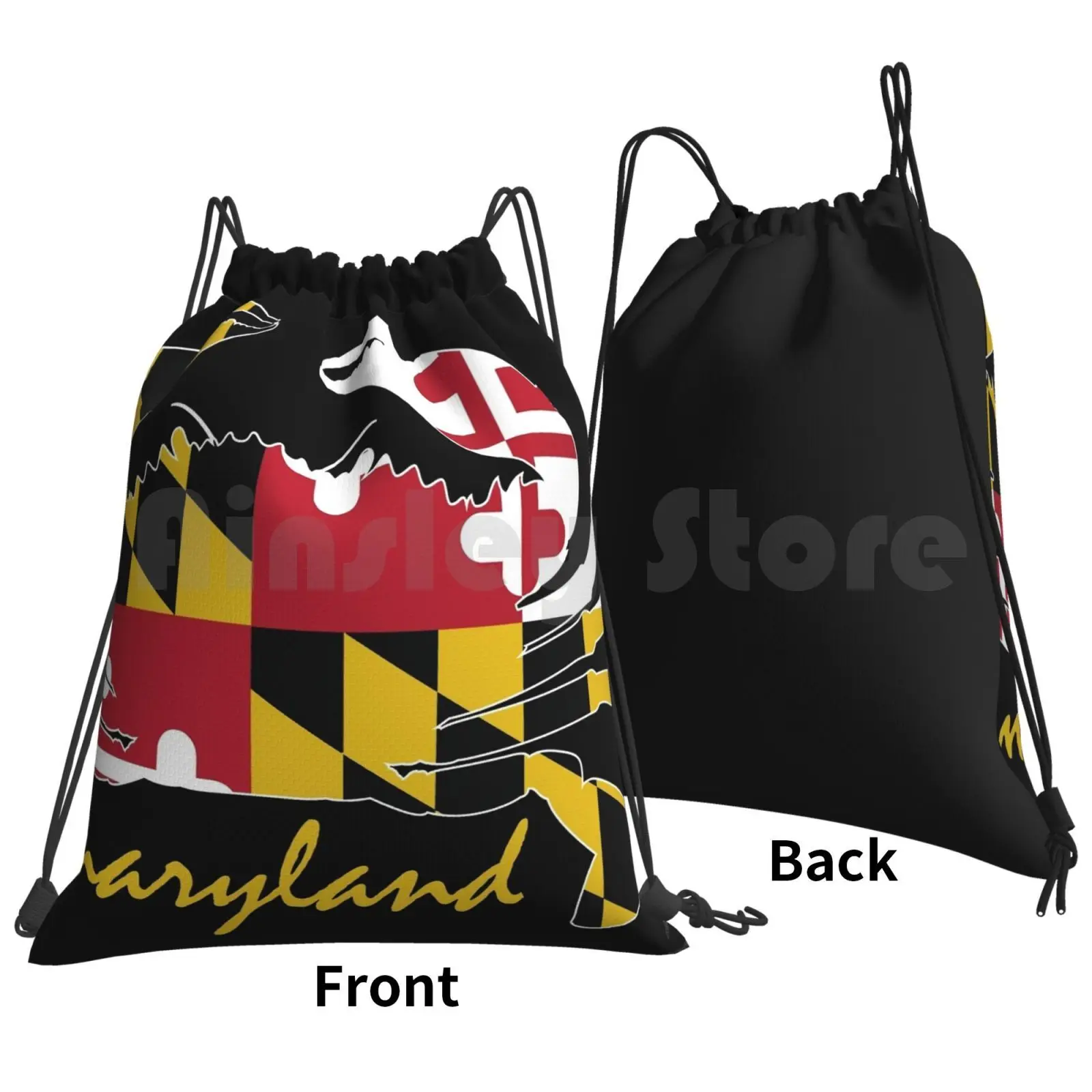 Maryland Crab Script Backpack Drawstring Bags Gym Bag Waterproof Flag Md Maryland 301 Crab Claws Crabmeat Old Bay Salty