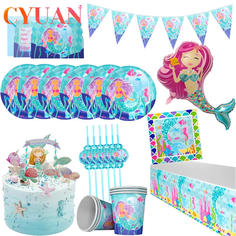 CYUAN Little Mermaid Party Supplies Mermaid Balloon Banner Decor Mermaid Birthday Party Favors Kids Birthday Parties Decorations