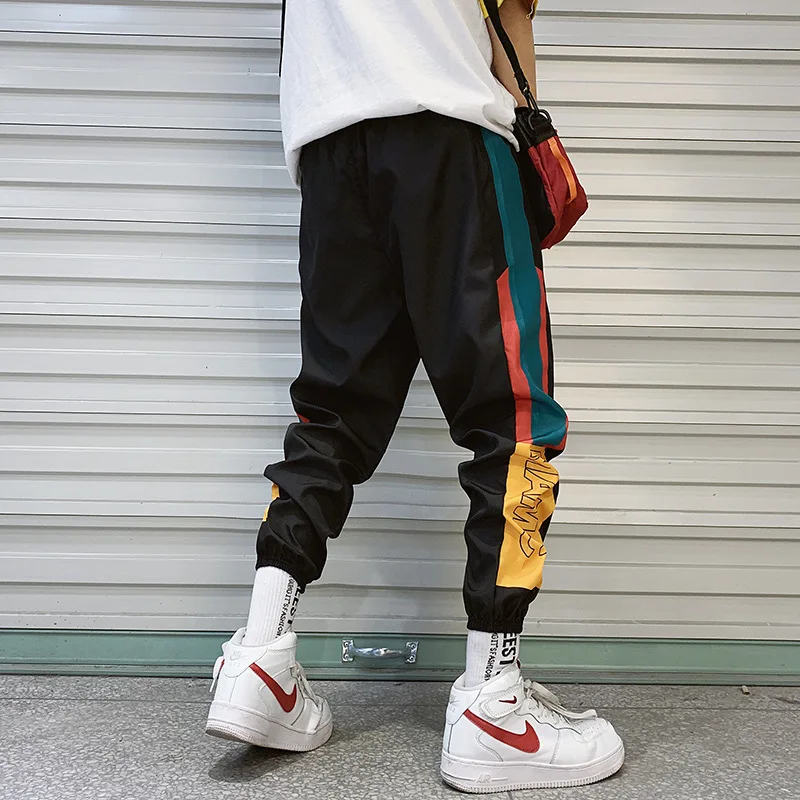 Hip Hop Streetwear Men\'s Splice Joggers Pants Fashion Men Casual Cargo Pant Trousers High Street Elastic Waist Harem Pant Men