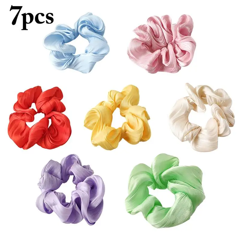 7Pcs/Set Solid Color Women Girls Hair Ropes Scrunchies Retro Creative Elastic Hair Tie Ponytail Holder Hair Accessories