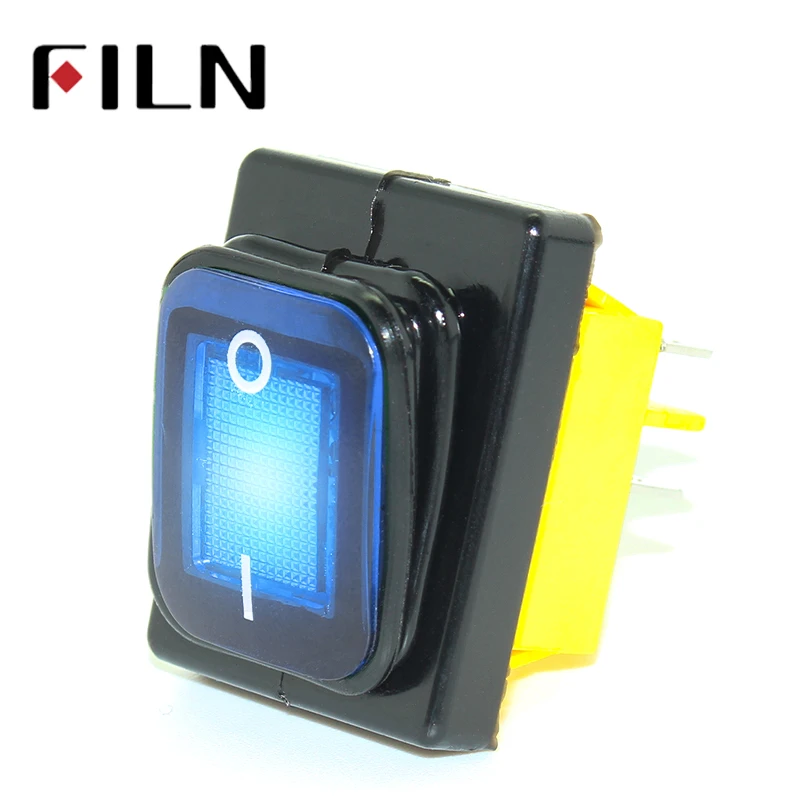 FILN KCD4 T85 220V 30A Heavy Duty Red Blue Green IP68 Waterproof LED Toggle Switch 4 Pins On Off Marine Freeze Rocker Switch