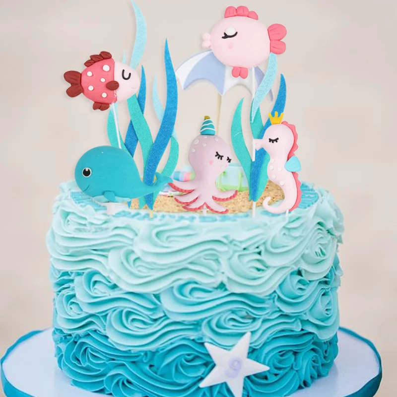 Sirenetta Happy Birthday Cake Topper Mermaid Party Cupcake Toppers ragazza Baby Shower bambini festa di compleanno decorazione di cerimonia nuziale