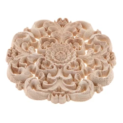 2Pcs Carved Wooden Bed Door Wood Carved Appliques Retro Round Woodcarving Decal Furniture Cabinet Wall Decor Crafts