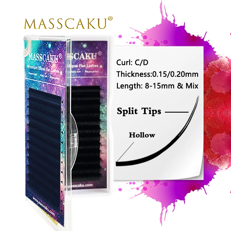 

MASSCAKU sell 8-15mm & mix flat ellipse eyelash extensions individual softer eyelashes supplies ellipse lash for makeup