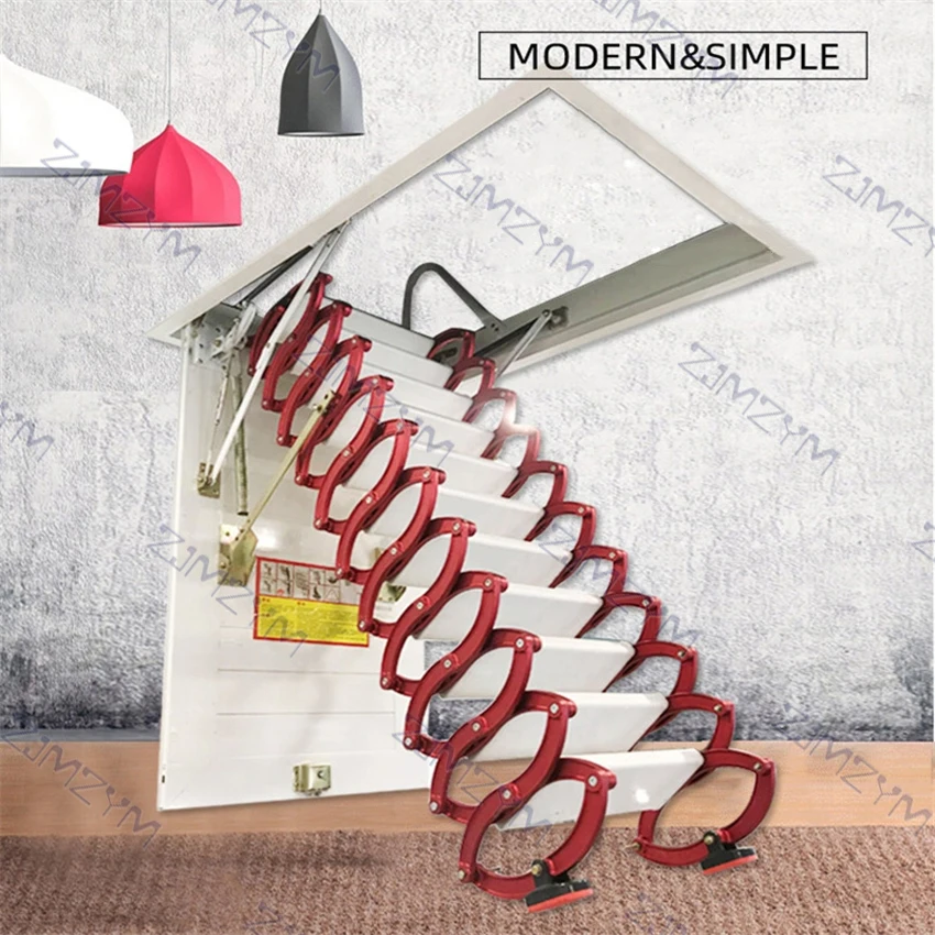 Household Hanging Retractable Staircase Wall-mounted Folding Ladder Customized Top-mounted/Side-mounted Attic Telescopic Stairs
