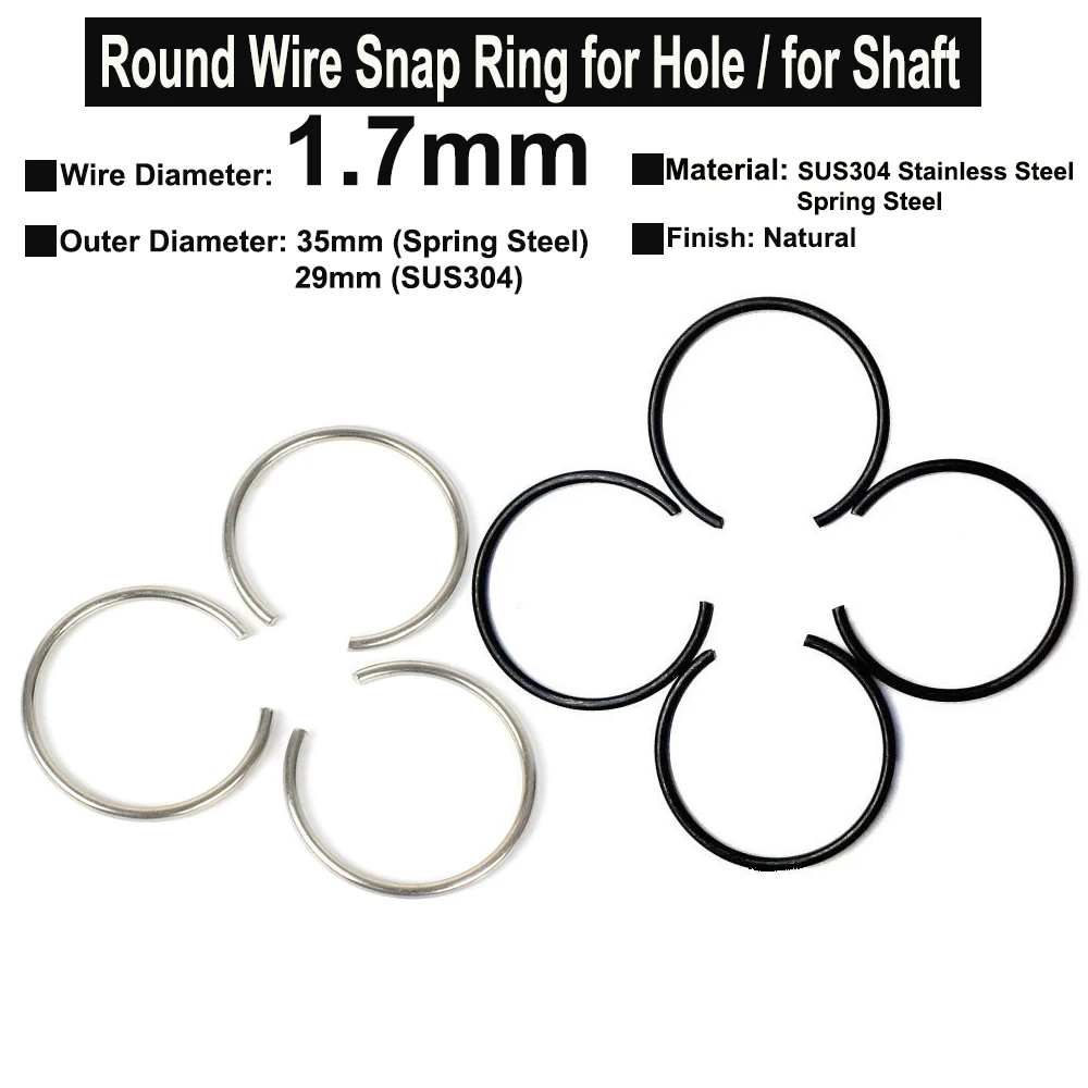 

10Pcs Wire Diameter φ1.7mm SUS304 Stainless Steel / Spring Steel Round Wire Tiny Snap Rings for Hole Retainer Circlips for Shaft