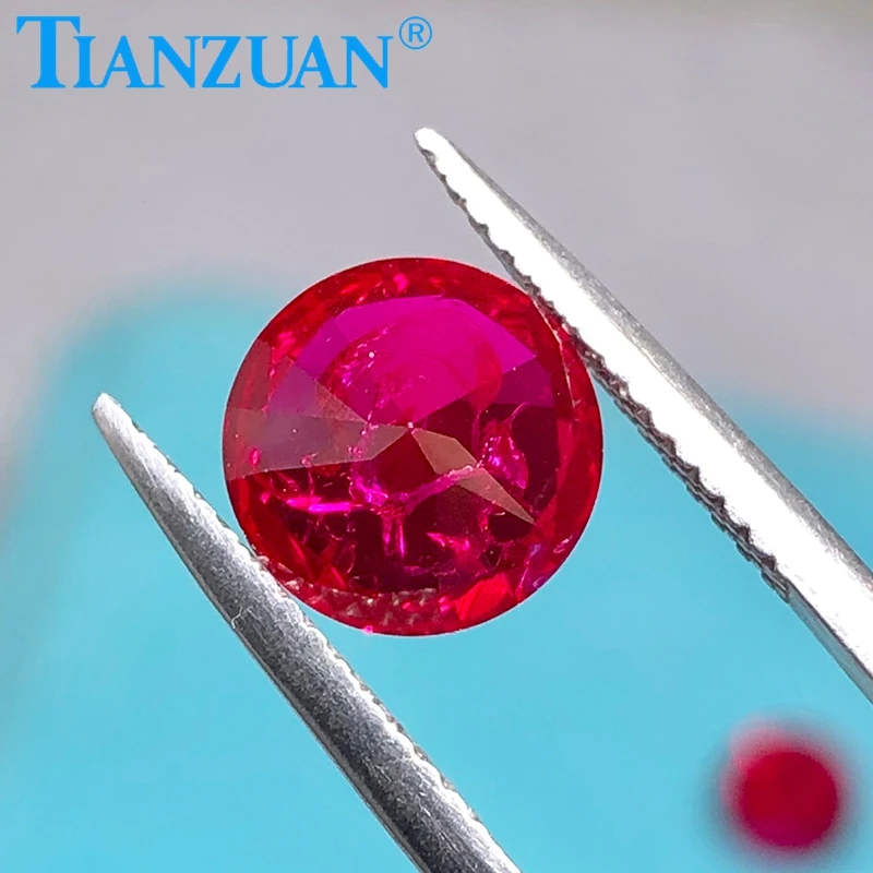 Lab Grown Ruby Round Shape 5# Red Stone Diamond Cut  with Inculsions Artificial Loose Ruby Stone  for Jewelry Making Materials