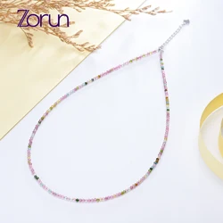 Natural Stone Spinel/Fluorite/Amazonite Jewelry 2MM with 925 Sterling Silver Accessories Tourmaline Necklace for Women Christmas