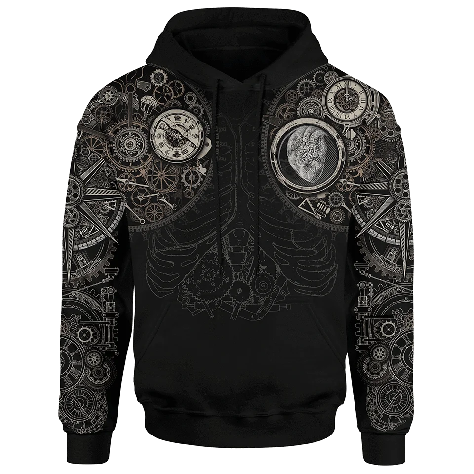 

Mens Casual Hoodies Steampunk Tattoo 3D Print Man Harajuku Pullover Women Hood Sweatshirt Zip Jacket Unisex Streetwear Coat 01