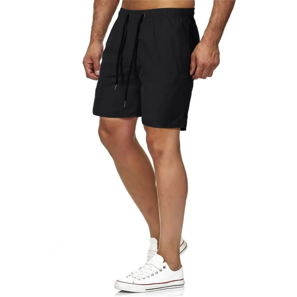 2021 Men Board Shorts Fifth Quick Dry Solid Color Cotton Skin-friendly Stylish Drawstring Pockets Closure Beach Fitness Shorts