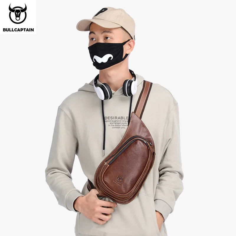 Imagem -02 - Bullcaptain-bolsa de Couro para Homens Bolsas de Peito de Couro de Cavalo Louco Bolsa de Cartão Multifunções Capas de Telefone Celular Nova Moda