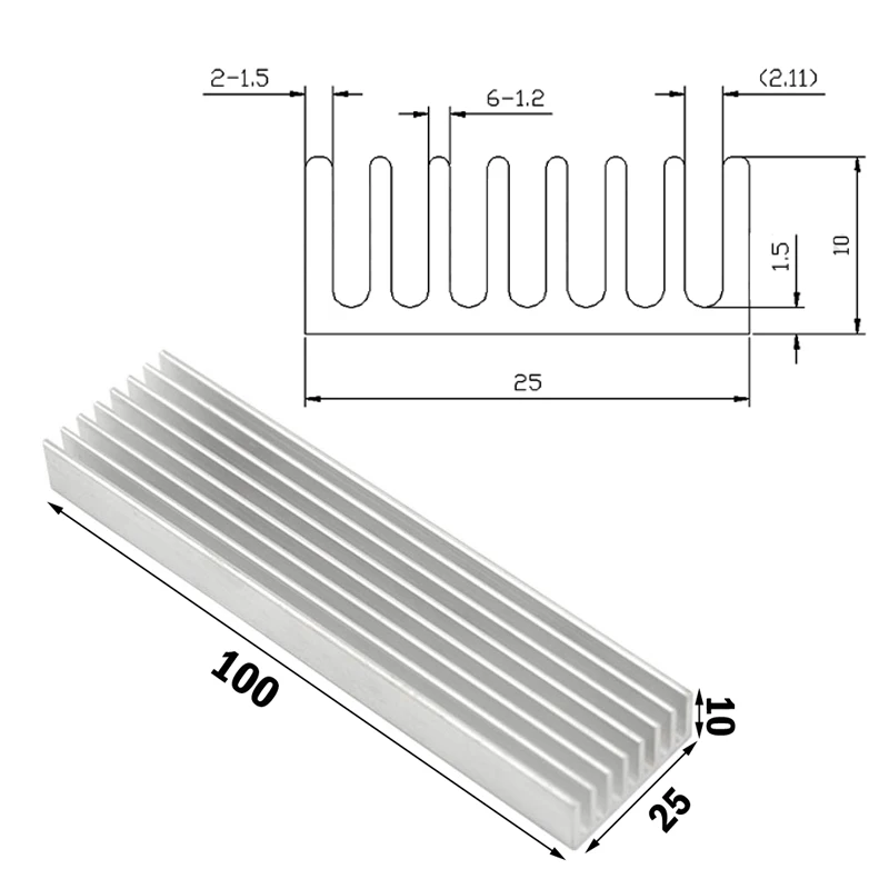 30PCS 100x25x10mm Radiator Aluminum Heatsink Extruded Heat Sink for LED Electronic Heat Dissipation Cooling Cooler