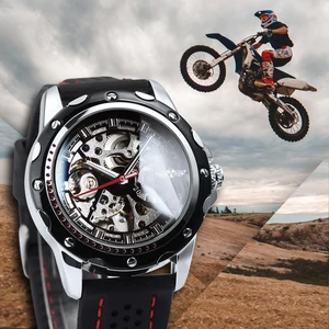 Vencedor esportes ao ar livre relógio automático para homens mãos luminosas esqueleto preto relógios mecânicos marca de luxo pulseira de borracha relógio 10 principais vendas relogio winner skeleton - №8