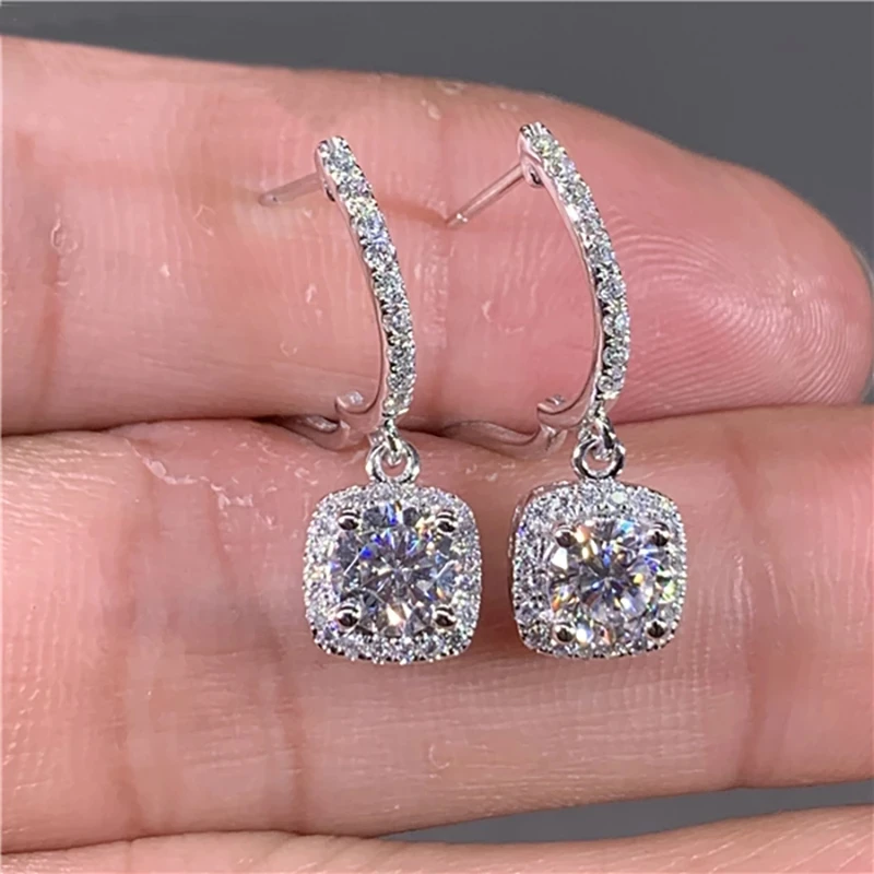 

10K Au417 White Gold Earring DVVS Moissanite Diamonds 1 2 4 6 Carat Round Square Wedding Party Earrings