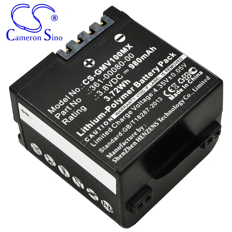 CameronSino Battery for Garmin Virb X VIRB XE Virb X Compact fits Garmin 010-12256-01 361-00080-00 camera battery 980mAh 3.80V