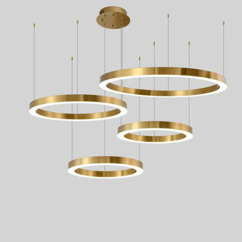 

Modern DIY gold ring chandelier hanging lights for living room shop market decoration LED lighting dimmable 110v 220v