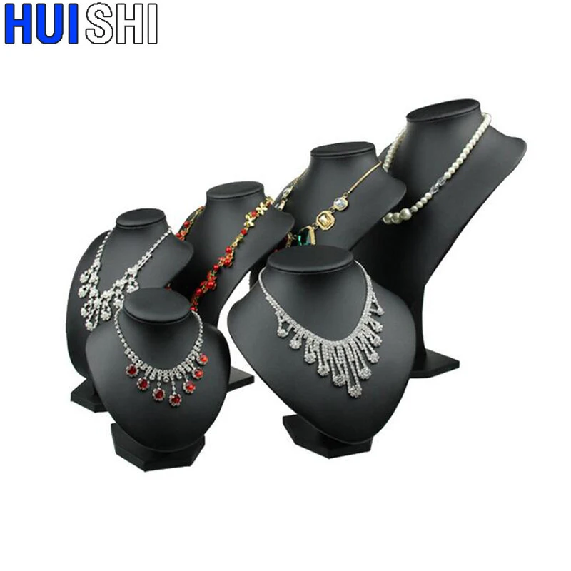 Black PU Wrapped Necklace Stand Jewelry Display Pendants Holder Woman Model Bust Mannequin Jewellery Show 6 Size Options