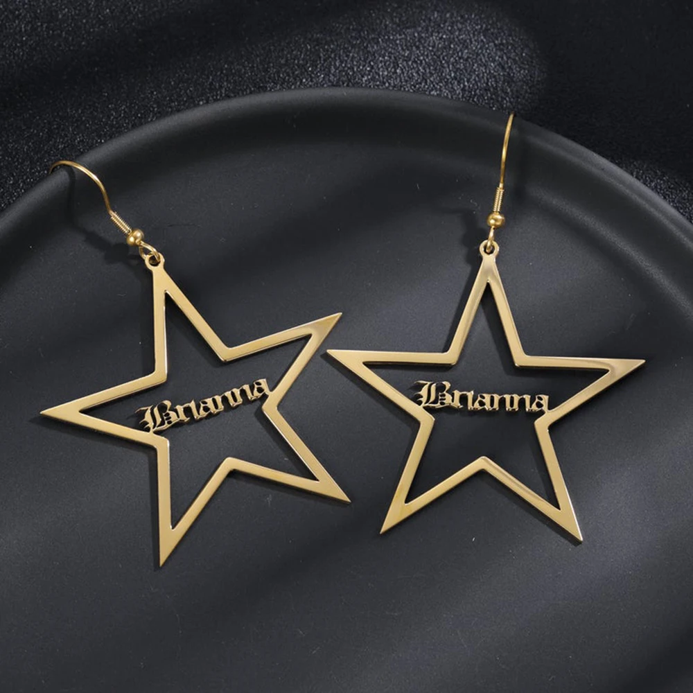 Customized Five-pointed Star Name Earrings Fashion Ladies Stainless Steel Custom Font Earrings For Friends As Gifts