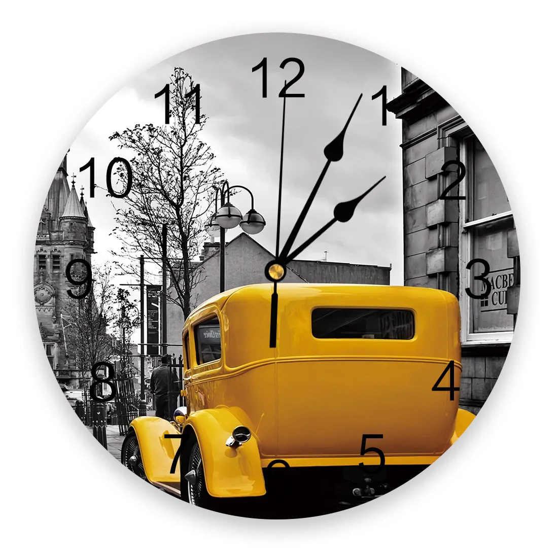 Building House Yellow Car Street Clocks Wall Home Decoration Modern Kitchen Teen Room Bedroom Living Room Decor Wall Clock