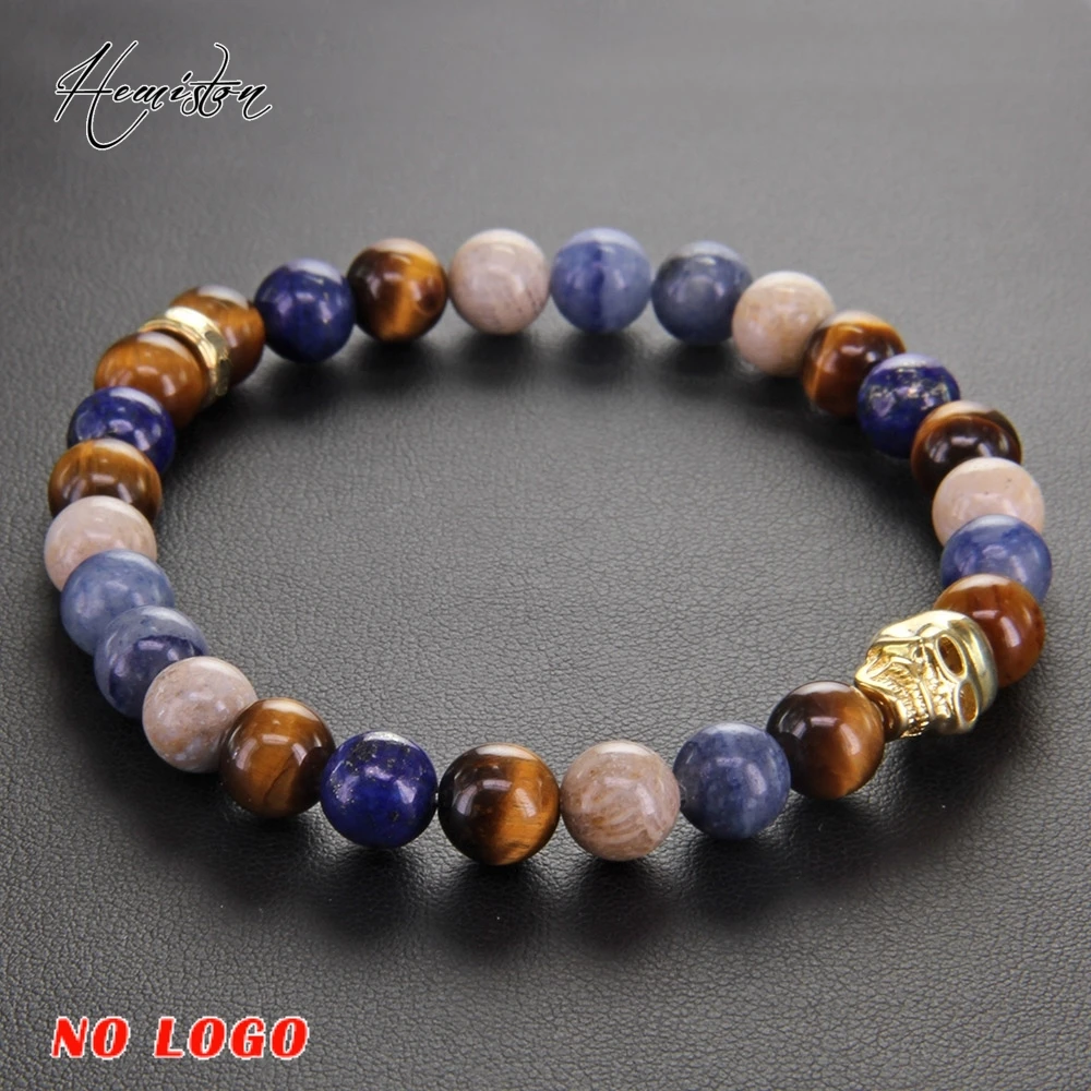 8MM TS Bunte Material Mix Mit Gold Farbe Schädel Bead Armband, fashion Glam Schmuck Seele Geschenk Natürliche Stein Armbänder