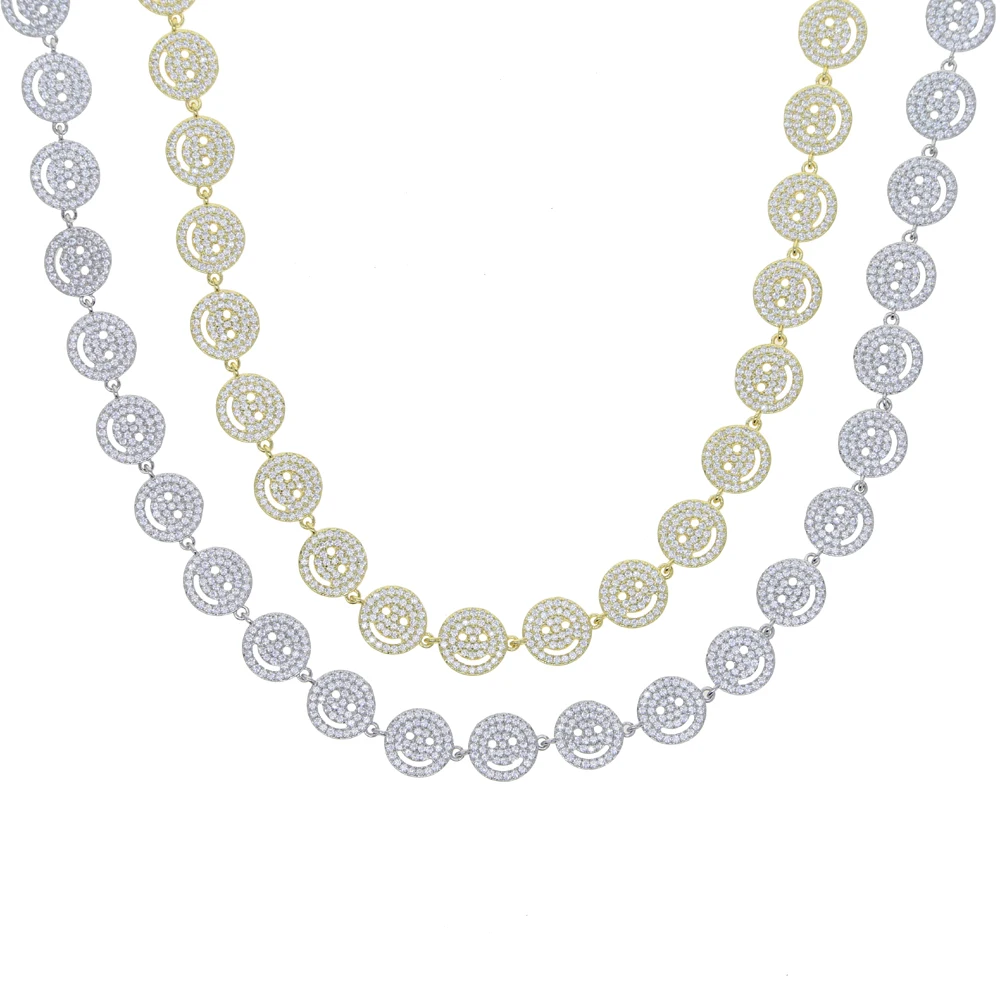 Women Choker Micro Pave Clear 5A CZ Smile Happy Face Charm Link Chain  Fashion Necklace