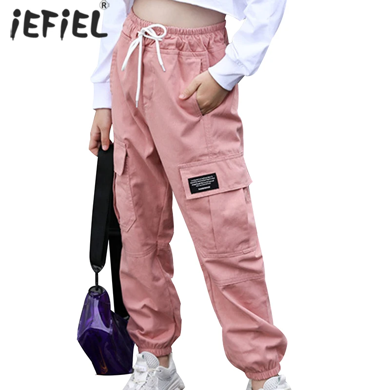 

Spring Kids Girls Boy Cotton Sport Pants Casual Style Solid Color Teenage Girls Cargo Pants Children Long Trouser Beam Foot Pant