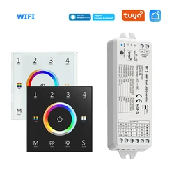 WiFi RGB + CCT kontroler Led DC12V 24V RGB + C + W taśmy ściemniania ścienny Panel sterowania dotykowego Tuya APP Echo Plus sterowanie głosem