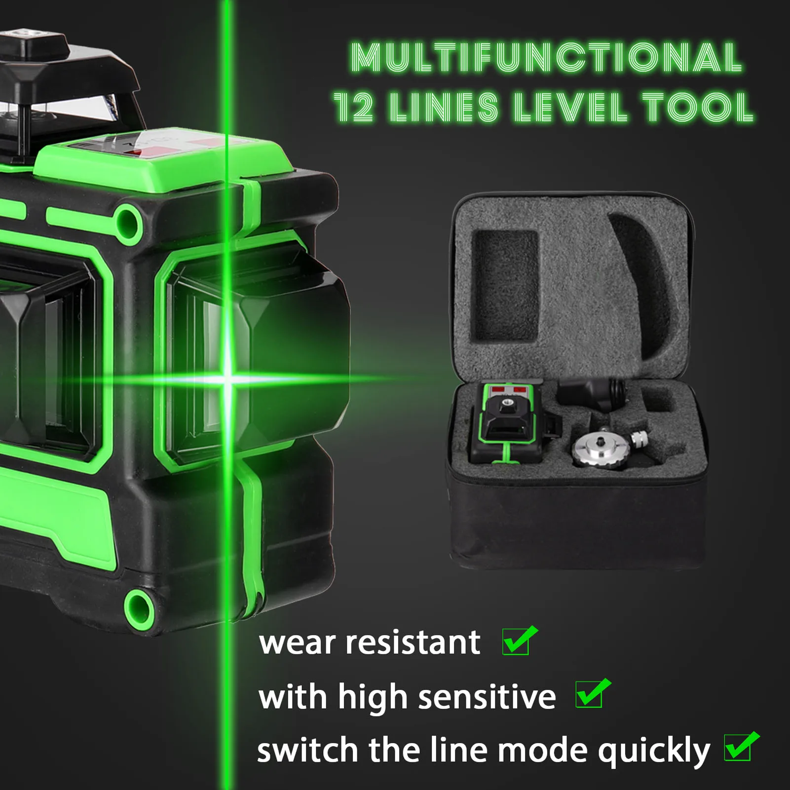 Multifunctional 3D 12 Lines Laser Level Green Laser Level Self-Leveling 360 Horizontal Vertical Cross Lines Wireless Remote