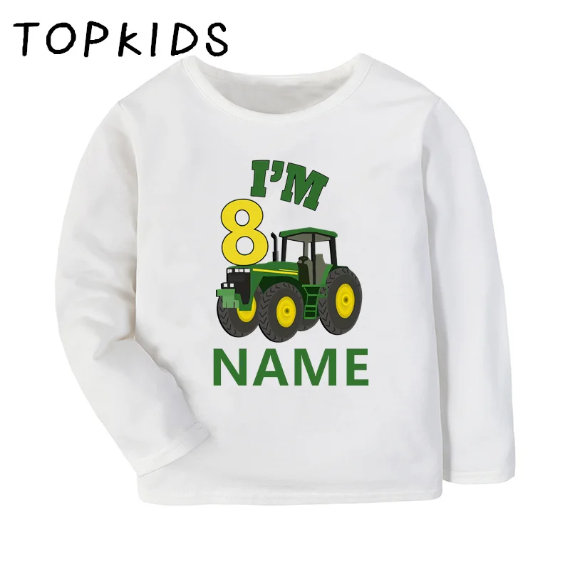 Farm Tractor Car Cartoon Boys T shirt 1 2 3 4 5 6 7 8 9 Years Birthday Customize Name Kids Long Sleeve T-shirts Girls Clothes