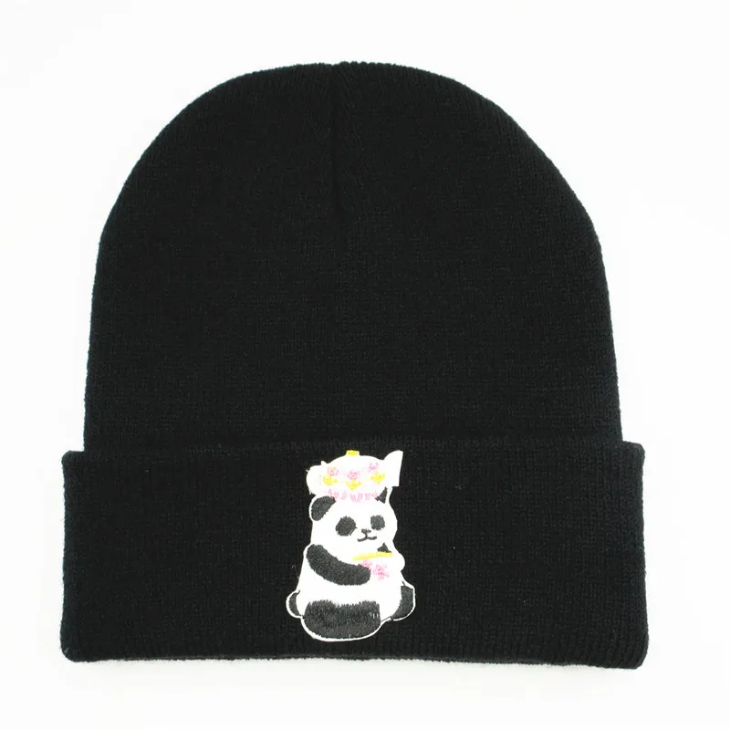 

Cotton Panda Animal Embroidery Thicken Knitted Hat Winter Warm Hat Skullies Cap Beanie Hat for Men and Women 376