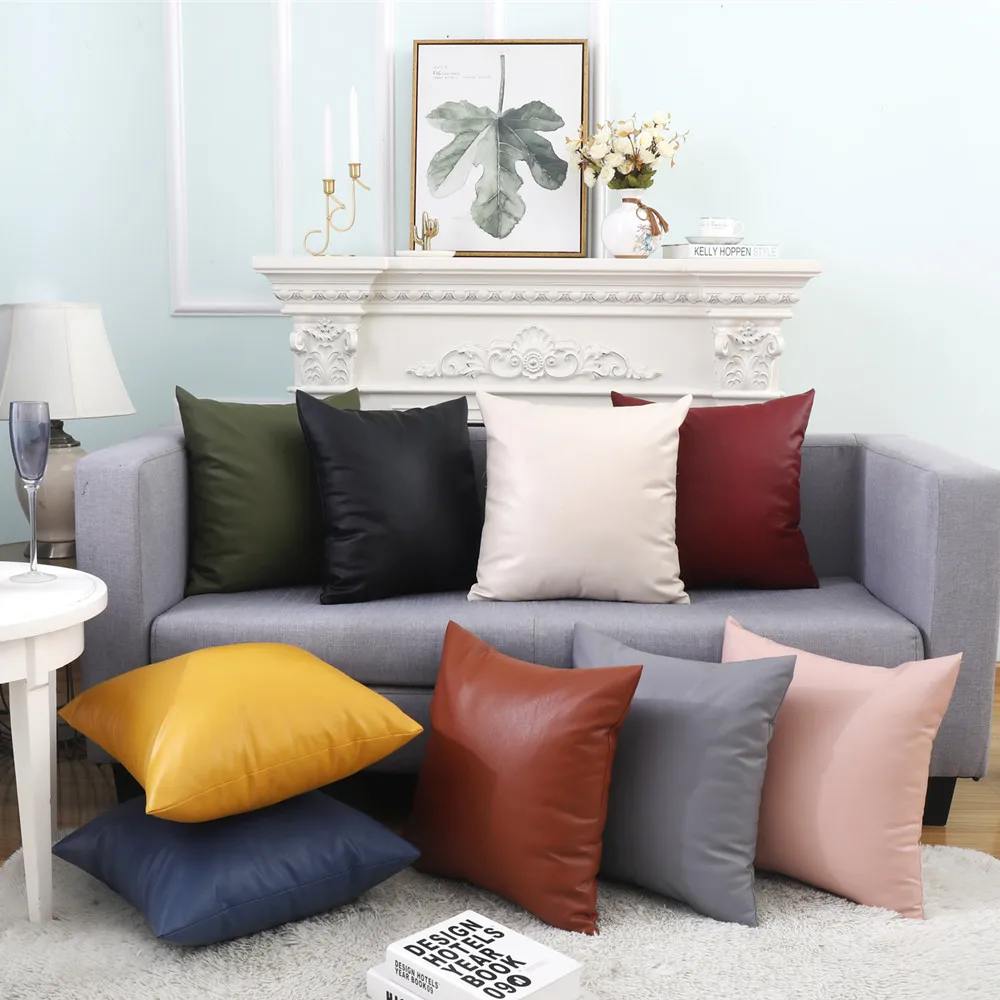 45X45/60x60cm Artificial Leather Cushion Cover Sofa Bed Skin Pillow Covers Home Decor Living Room Decoration