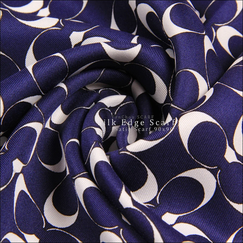 90*90cm Scarf with Print Square Silk Twill shawl Hand Rolled Edges Manual Rolled Scarfs Bandanas Luxury Scarf